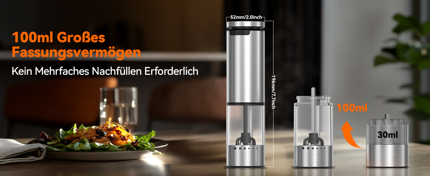 Електричні воксайон (VOXON) набори для солі та перцю (2 шт.) з USB-зарядкою, велика ємність, регулювання помелу, керамічний млин, LED-підсвітка, для барбекю, ресторану, кухні, сріблясті