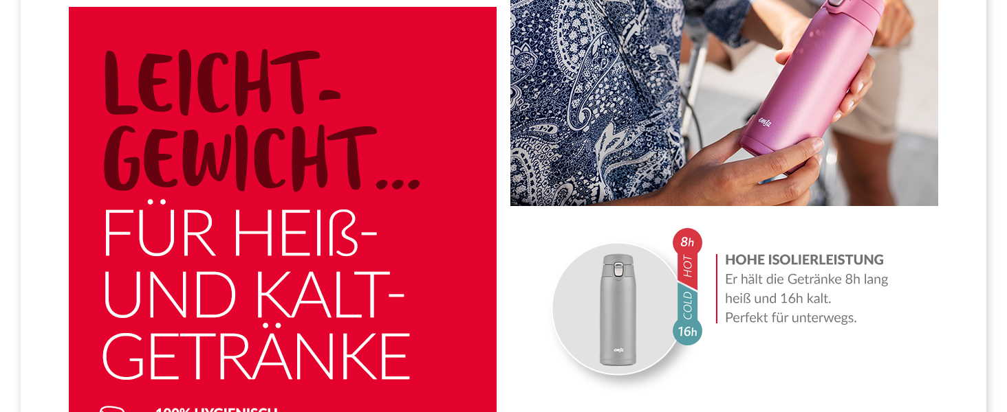 Термокружка Emsa N21518 Travel Mug Light | 0.4 л, нержавіюча сталь, 8 год гаряче/16 год холодне, BPA Free, блакитний колір