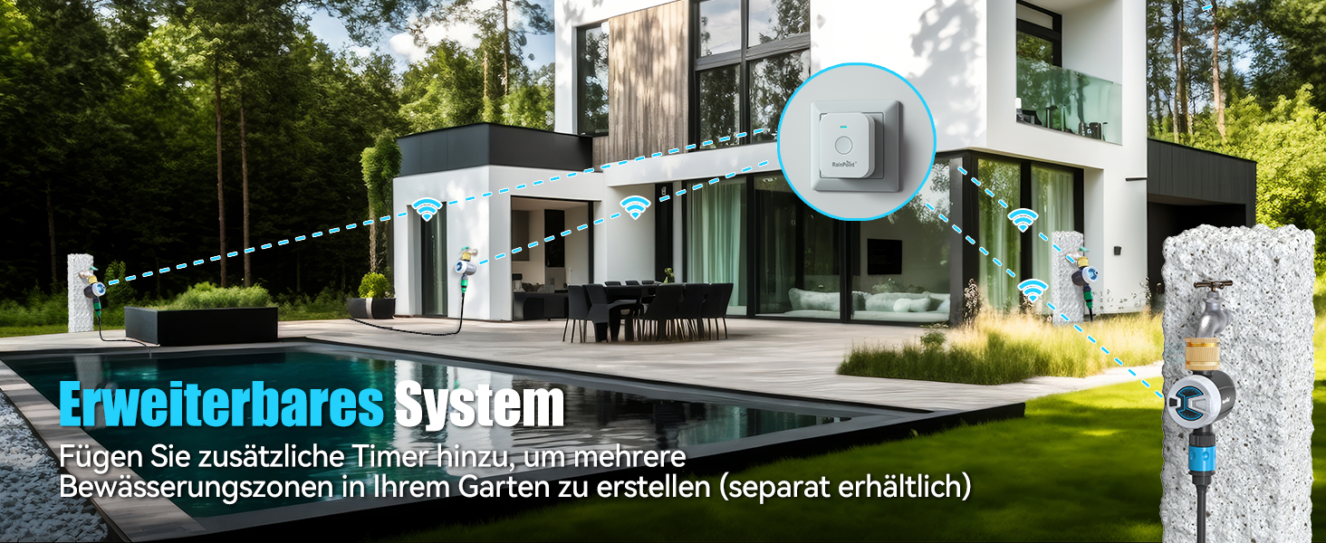 Таймер для поливу RainPoint WiFi, автоматична система поливу з латунним входом, режим циклу/замочування, керування через Smart APP (2.4 GHz WiFi/Bluetooth) для газону та саду