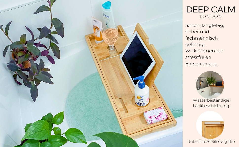 Підставка для ванни Deep Calm з бамбука - регульована, антиковзка, для книг, iPad, телефону, склянки, свічки (біла)