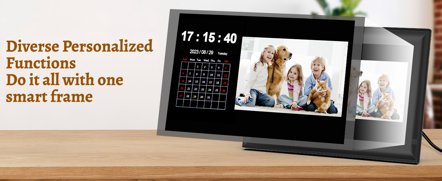 Цифровий фоторамка OBVHNUA 10.1' з 128 ГБ пам'яті, без Wi-Fi, IPS-дисплей 1280*800, відтворення фото, музики, відео, календар, USB/SD, настінний монтаж