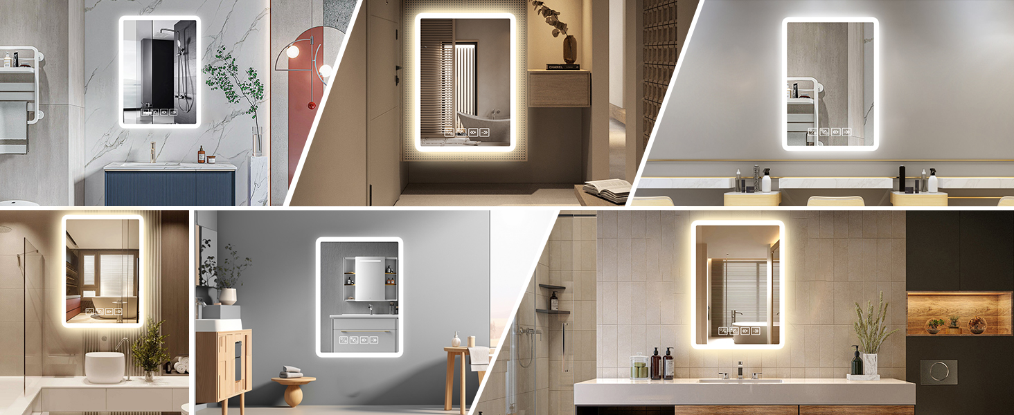 Дзеркало для ванної кімнати з підсвіткою 50x70 см з Bluetooth, годинником, функцією проти запотівання та сенсорним вимикачем