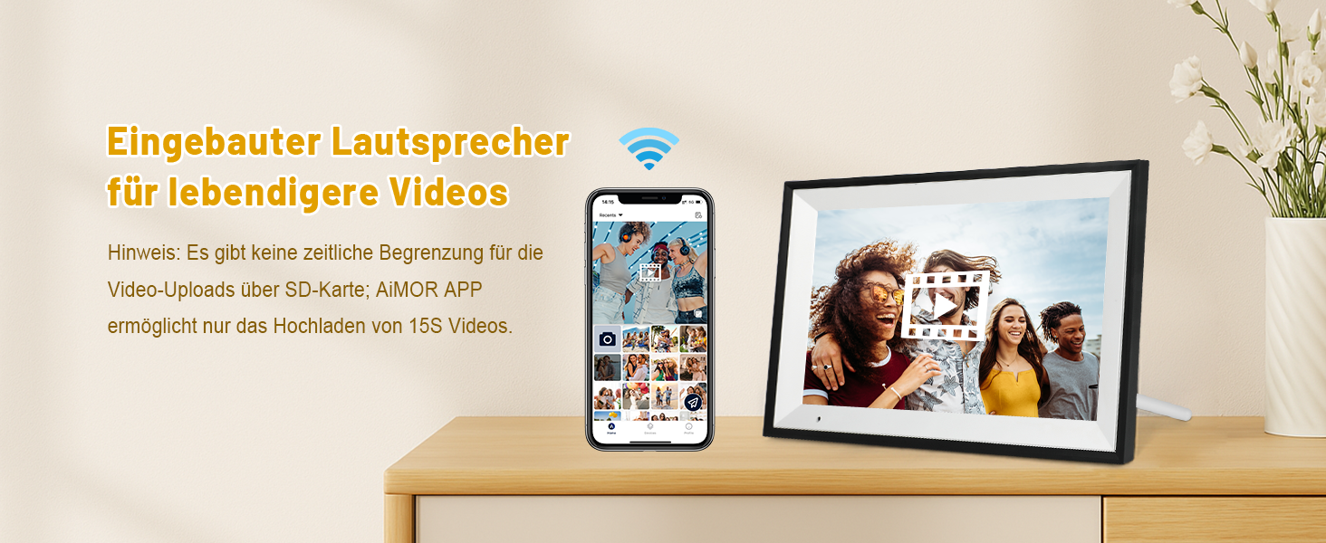 Цифровий фоторамка 10.1 дюйма з Wi-Fi, 32GB, IPS сенсорний екран, автоматичне обертання, чорний колір