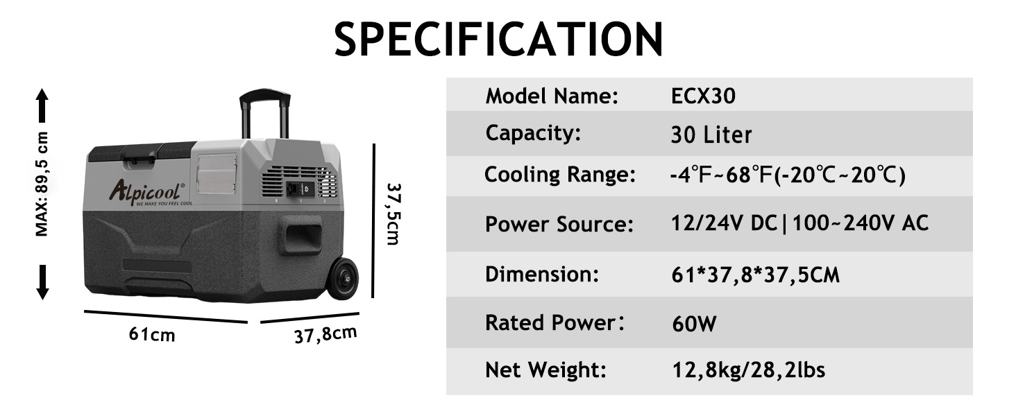 Автомобільний холодильник Alpicool CX50 50л компресорний, портативний, з USB, колесами та телескопічною ручкою для авто, кемпінгу, вантажівок, човнів