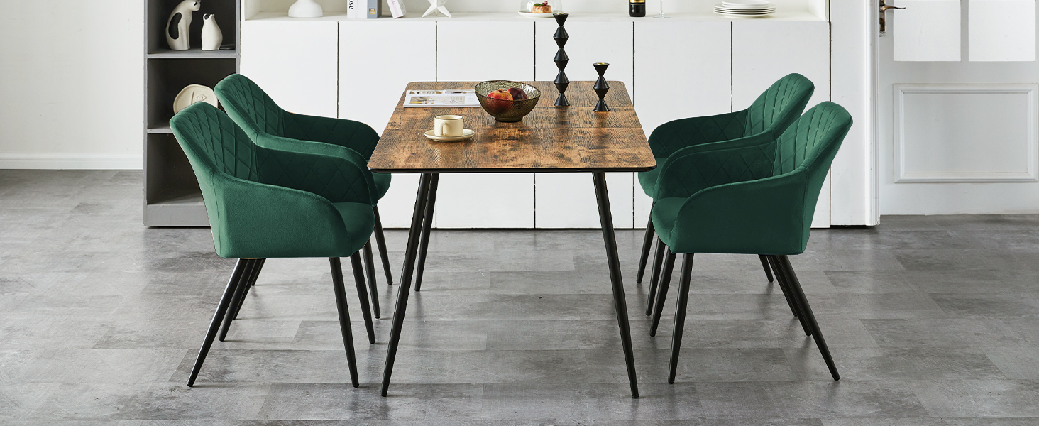 Крісла для їдальні CLIPOP, комплект 4 шт., обтягнуті оксамитом, з металевими ніжками, для вітальні, кухні, їдальні (4 шт., оксамит, зелений)