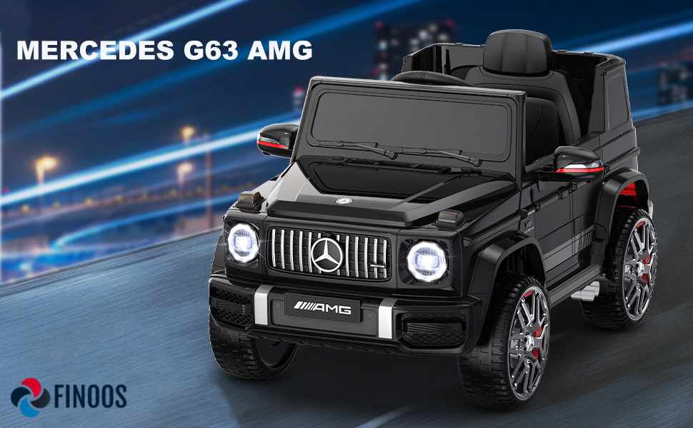 Дитячий електромобіль FINOOS Mercedes G63 AMG 12V з пультом, 2+1 швидкість, музика, USB, LED, чорний