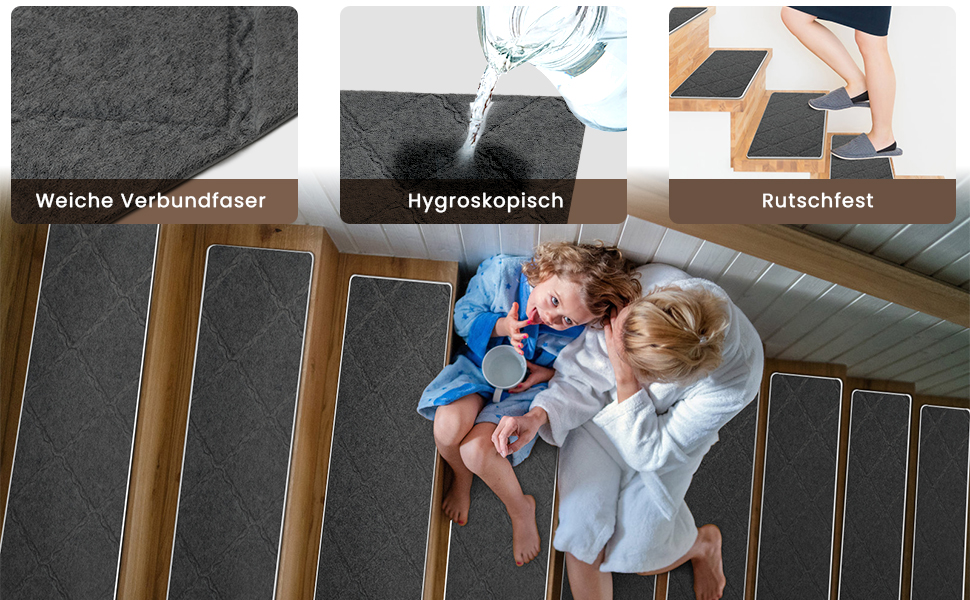 Килимочки на сходи Homwiz, самоклеючі, 15 шт., антиковзаючі, нарізаються, багаторазові, для захисту дітей, домашніх тварин та літніх людей, темно-сірий, 55 см x 19 см