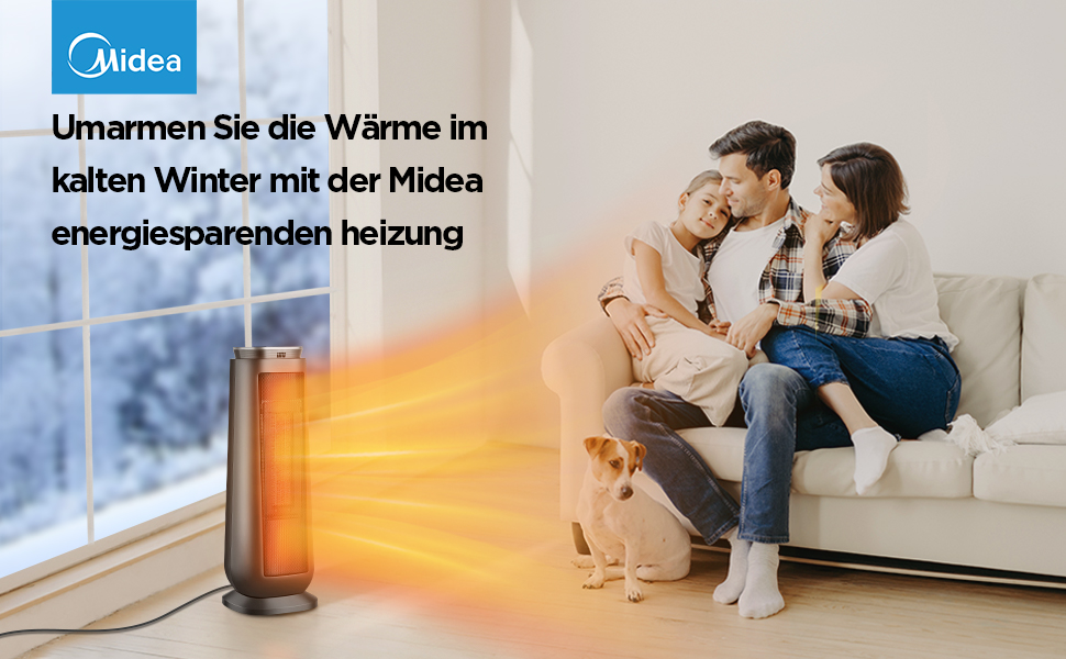 Керамічний обігрівач Midea 2000W з ECO-режимом, поворотним механізмом 70°, таймером на 8 годин та захистом від перегріву для вітальні та офісу