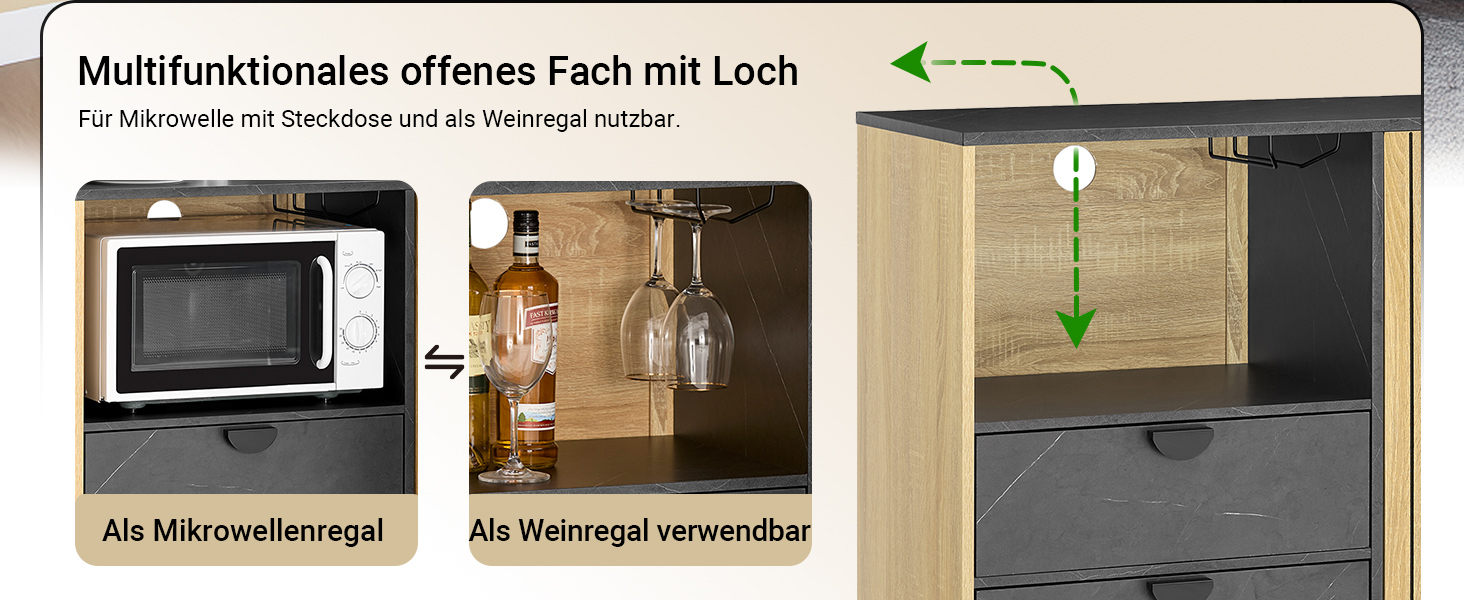 Кухонна шафа SoBuy з мікрохвильовою печкою, буфет, комод, шафа для мікрохвильової печі, багатофункціональна шафа для кухні та вітальні, дуб-чорний, 107×40×85 см, FSB103-N