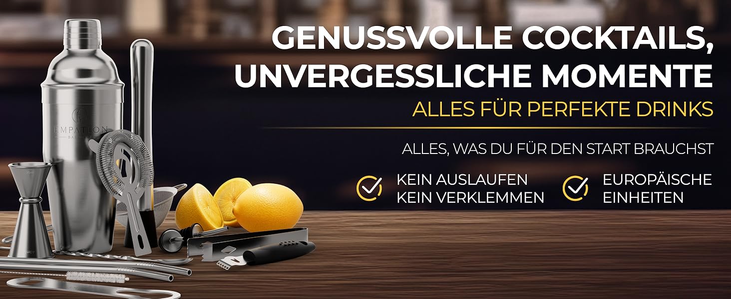 Набір для коктейлів Cobbler 700мл з нержавіючої сталі, без розливання, професійний шейкер для коктейлів з підставкою та книгою рецептів, набір для барменів (Classic Set, сріблястий)