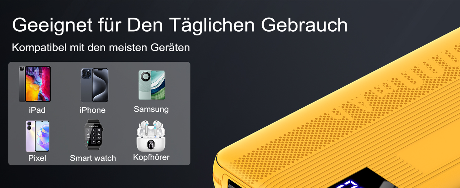 Маленький і потужний, USB-C, LED-дисплей, 2 виходи USB, Micro USB, портативний (жовтий), 10000mAh
