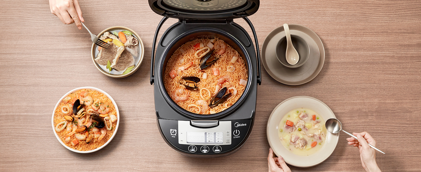 Мультиварка Midea Reiskocher 5 л: 11 програм, рисоварка, супниця, тушкувальник, пароварка, таймер, 24 год підігріву, чорний/сріблястий