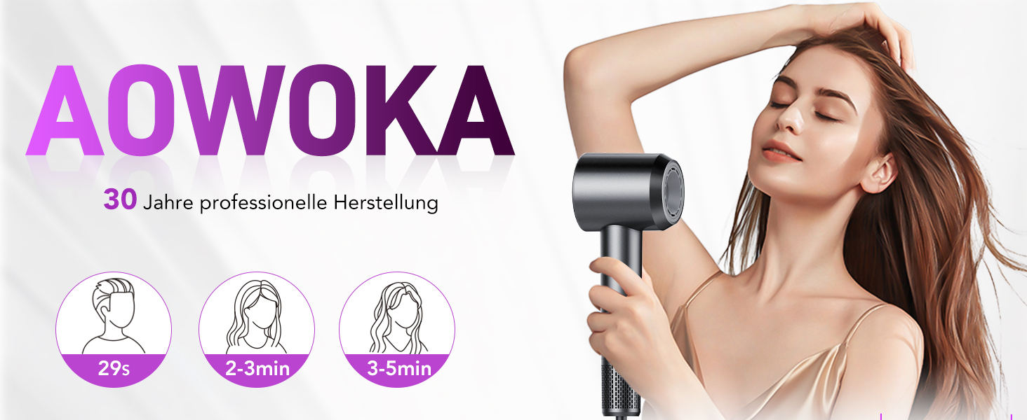 Високошвидкісний іонний фен для волосся 2026, 160 000 об/хв, з дифузором та функцією Thermocontrol, низький рівень шуму 57 дБ