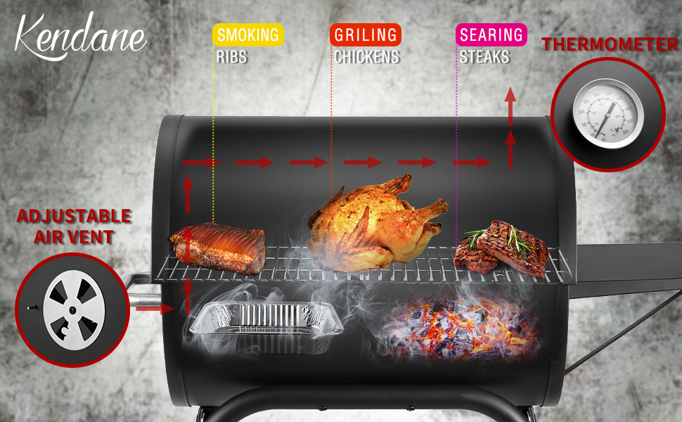 Дров'яний гриль-возок: гриль на дровах з решіткою та термометром, великий гриль для барбекю, гриль-смокер для саду