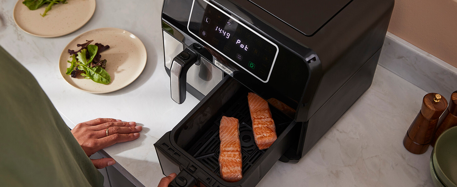 Аерофритюрниця з двома чашами Kenwood kHealthy Fry HFM20.000MB, 8л (2x4л), 8 програм, Dual Cook & Sync Finish, сенсорний дисплей, антипригарне покриття