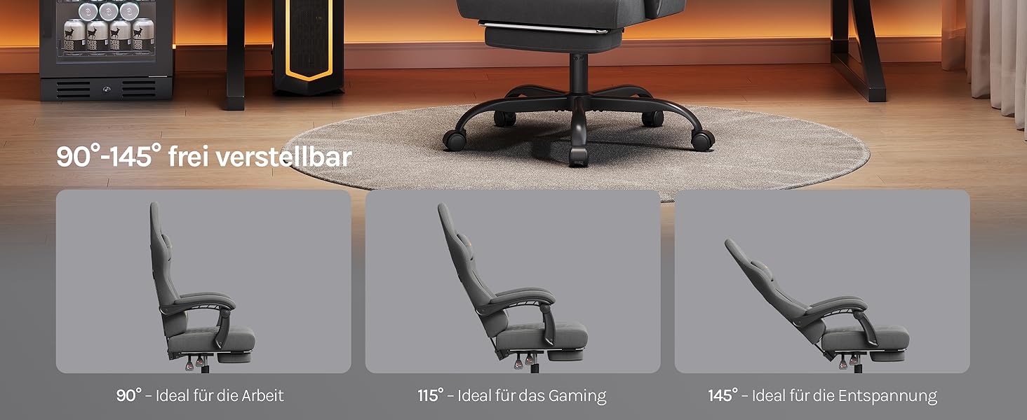 Крісло ігрове WOLTU з масажем, комп'ютерне ергономічне, з пружинним блоком, піддержка попереку, подушка для голови, підніжка, поворотне, 150 кг, сірий+жовтий