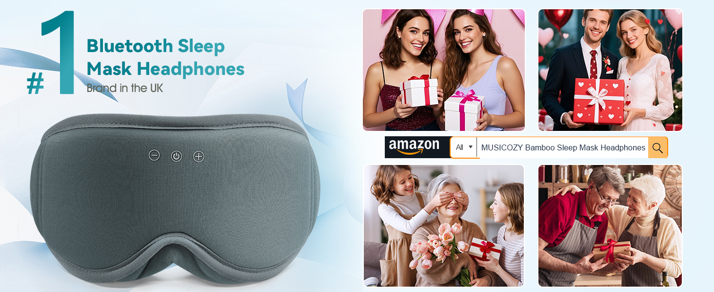 Маска для сну Musicozy з навушниками | 3D маска для сну з Bluetooth 5.4, м'яка бамбукова тканина, для відпочинку та подорожей (сіра)