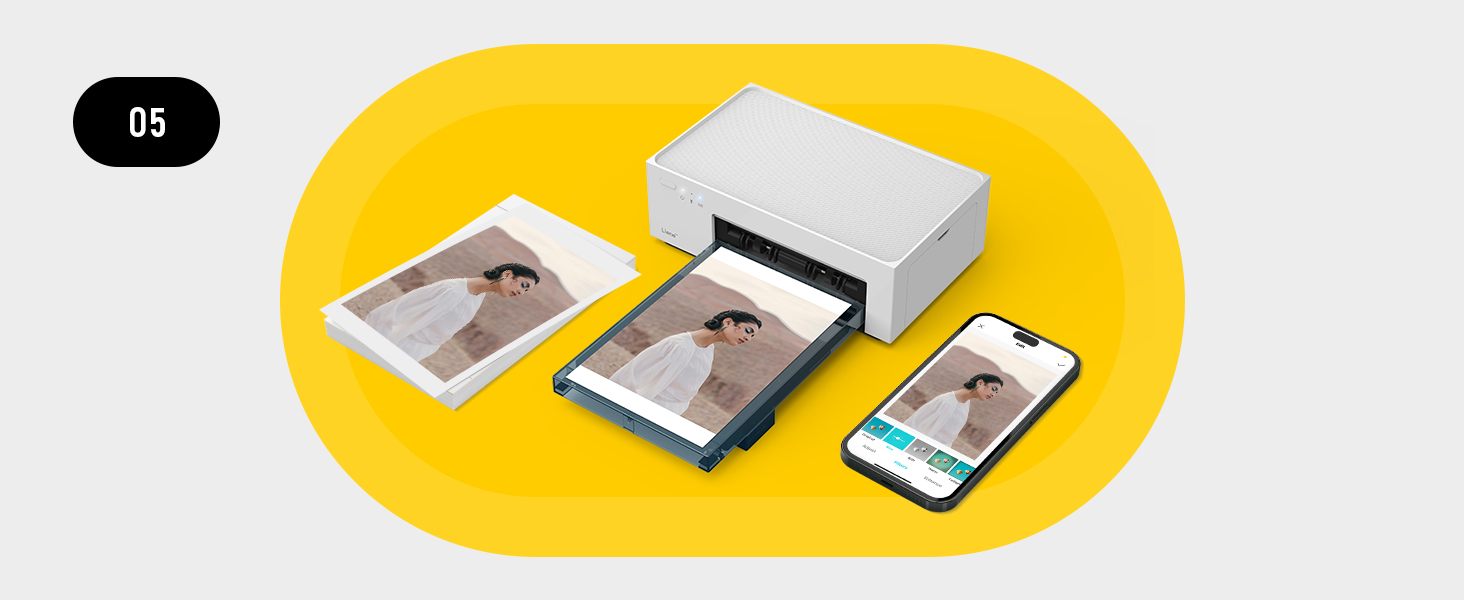 Портативний фотодрук для смартфонів Liene (10x15 см) + 2 пачки фотопаперу (20+80 листів), WiFi, сумісний з iPhone/Android/PC, 300 DPI, кольорова сублімація, білий