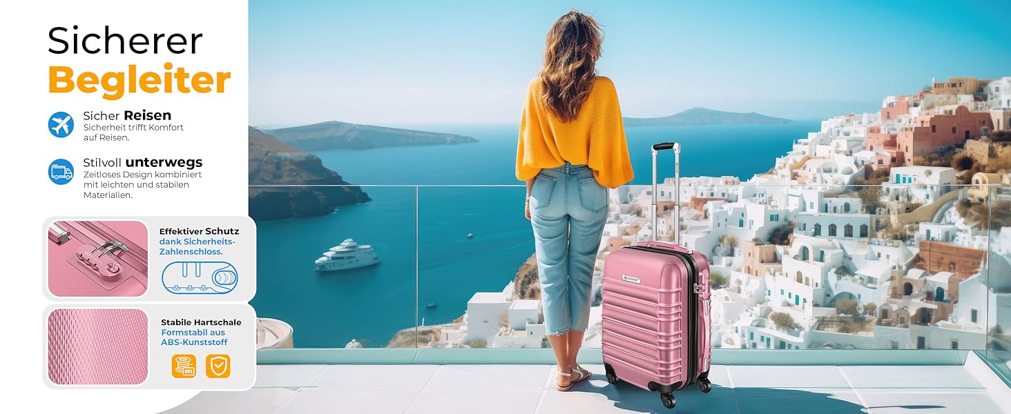 Валіза KESSER® з жорстким корпусом, вагова шалька та багажний жетон | Роликова валіза з кодовим замком, телескопічна ручка (шампань, 75 см – 120 л)