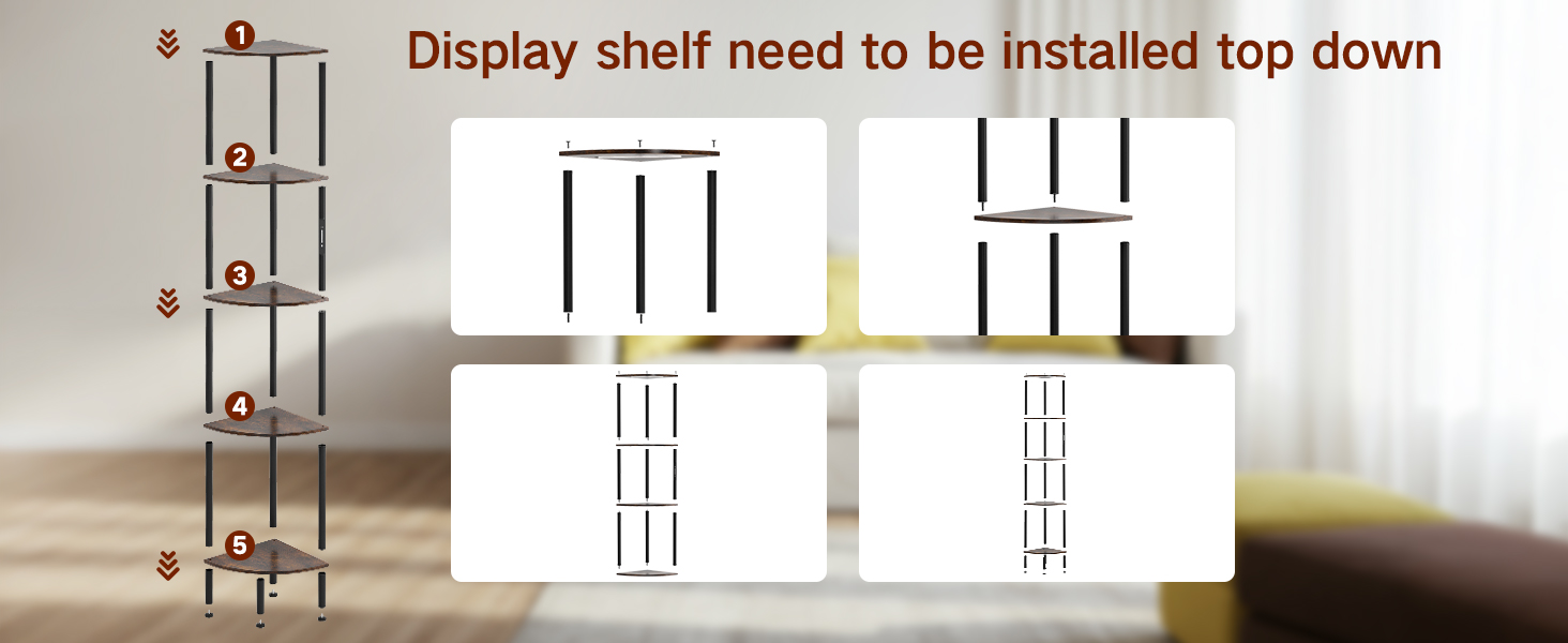 LED торшер з полицею, 3 режими світла, димування (сенсор/пульт), кутова полиця 5 рівнів, вузька книжкова шафа для вітальні, спальні, офісу, чорний