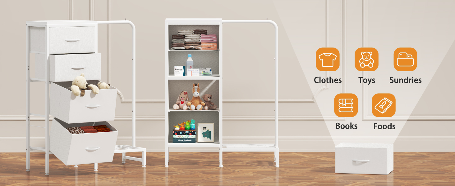 Комод 111 см з 4 висувними ящиками з тканини, полиця для одягу, білий комод для спальні, вітальні, передпокою, шафа для одягу, подарунок, 30T x 76.5B x 111H см (4 ящики), білий