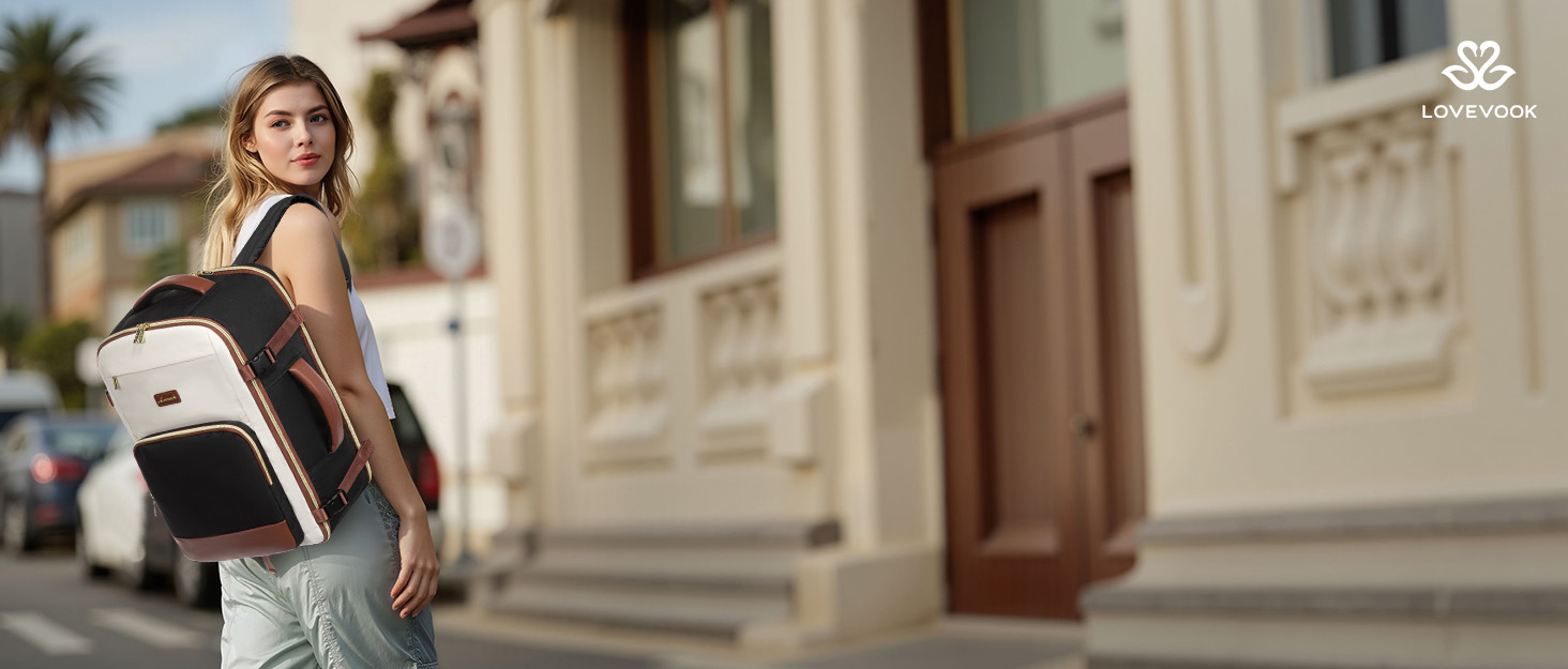 LOVEVOOK Рюкзак ручної поклажі, 17.3 дюйми, 40L, для подорожей та бізнесу, водонепроникний, для жінок, 45x30x20см, 4 кольори (Teegrün, Beige, Schwarz, Braun)