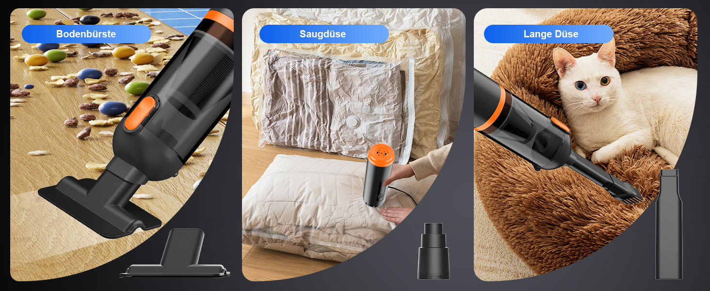 Акумуляторний ручний пилосос для авто та дому 4-в-1, безщітковий мотор, потужність 26000Па, 3 режими всмоктування, з підсвіткою (Помаранчевий)