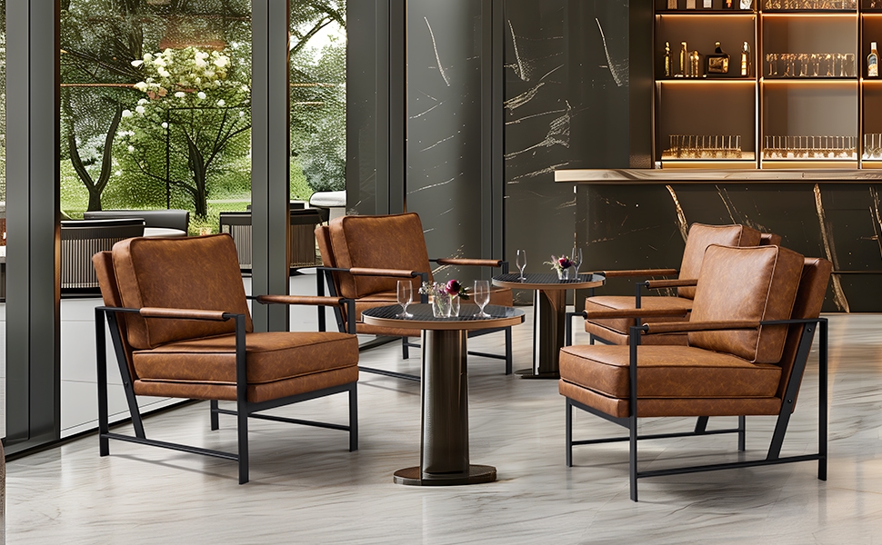 Крісло-реклакс Yaheetech з металевим каркасом та штучною шкірою, світло-коричневе