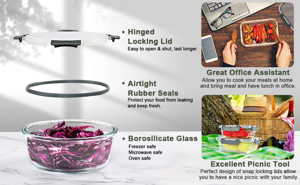 Набір скляних контейнерів для зберігання продуктів Komuee (24 шт.) з кришками, BPA-free, для мікрохвильовки та посудомийної машини, сірий