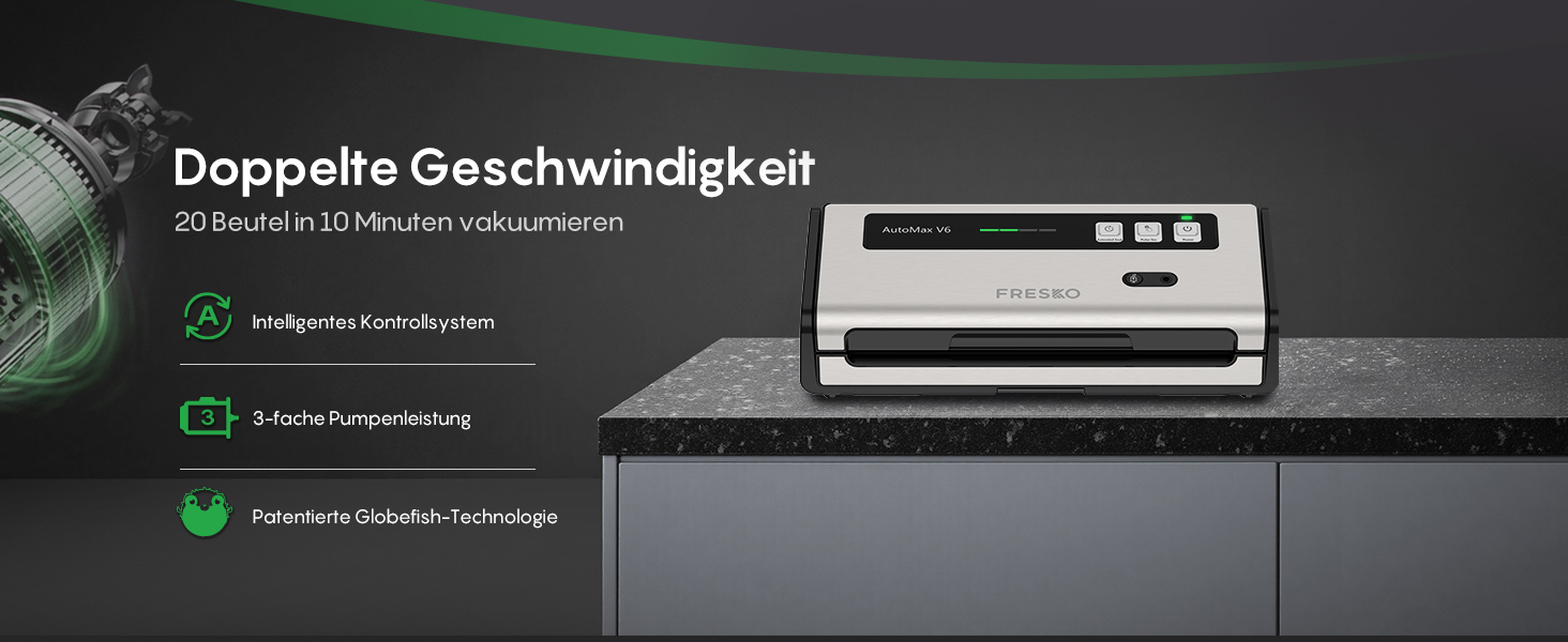Вакууматор FRESKO Automatik для продуктів з турбо-режимом (15л/хв), автоматичний вакуумний пакувальник, 2 рулони в комплекті