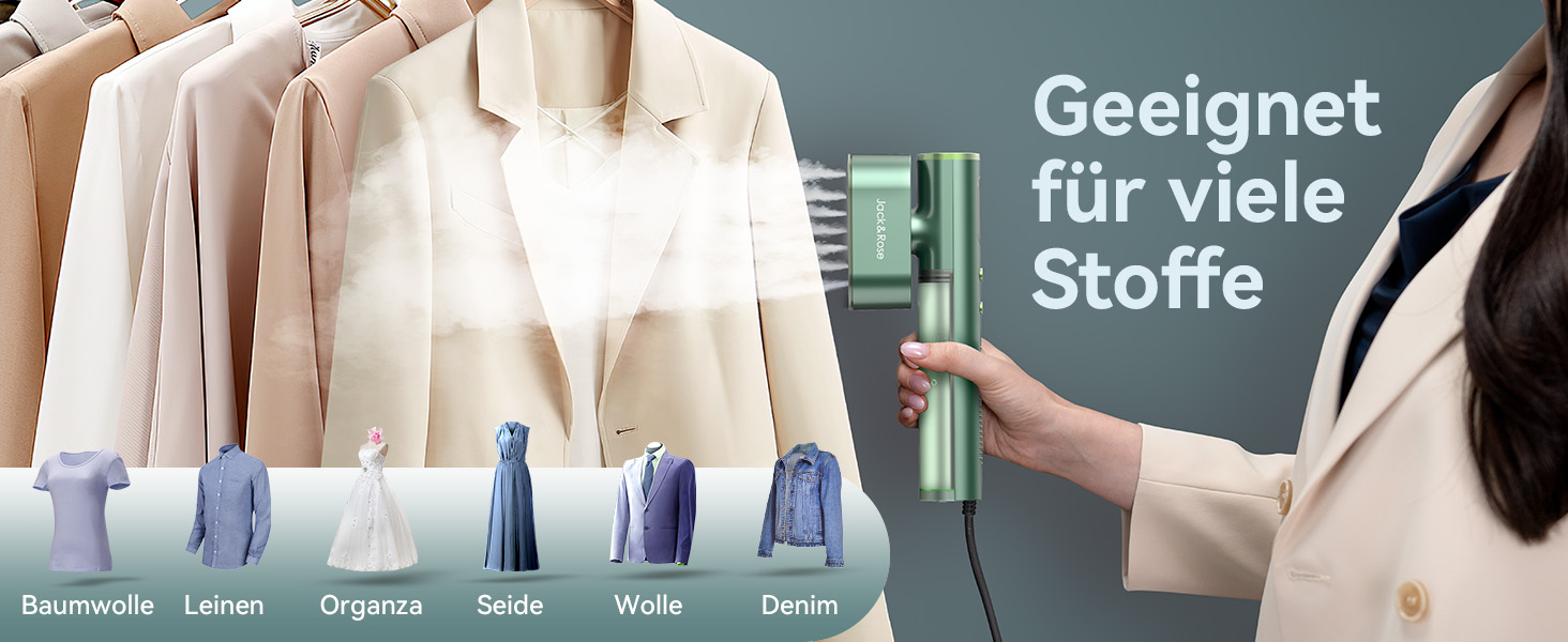 Jack & Rose Дампфглеттер: портативний праска-парогенератор для подорожей, 1000W, 110-240V, 2-в-1, зелений