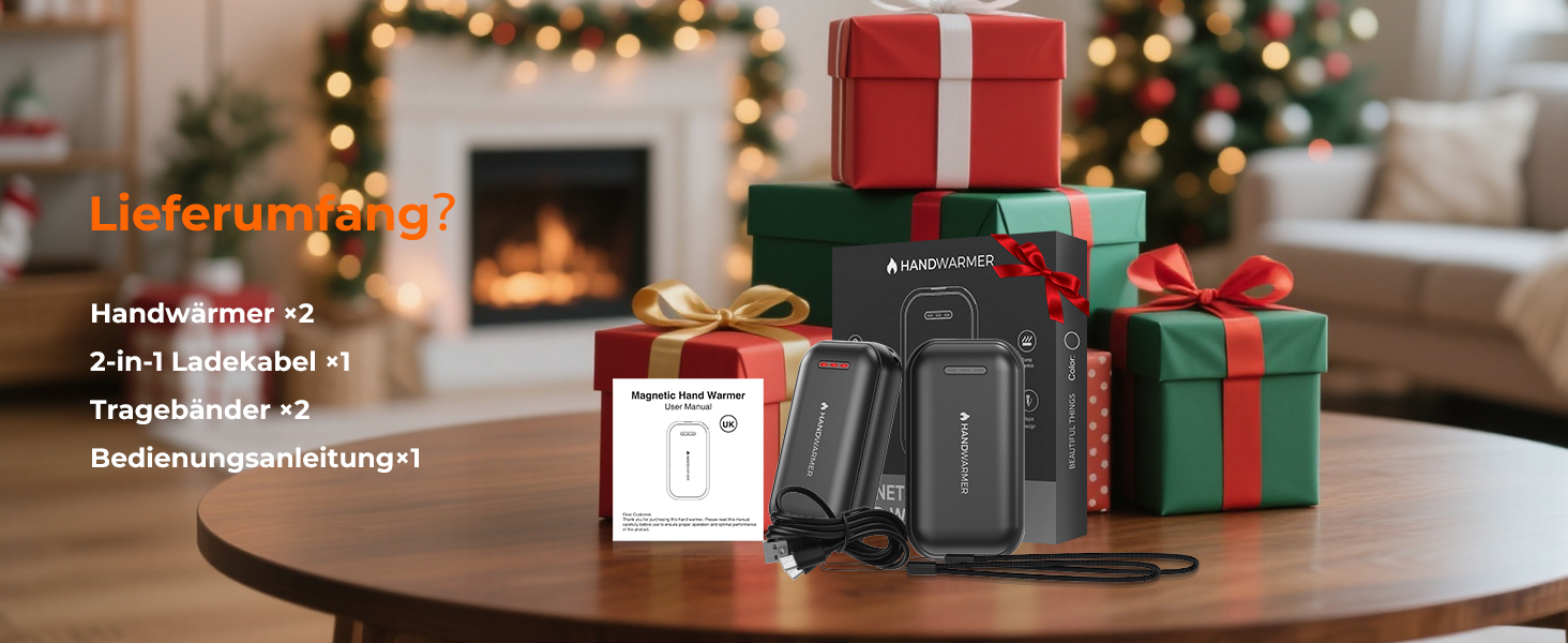 Електричні грілки для рук 2-в-1 з магнітом - 6000 mAh, USB, з брелоком, 3 режими нагріву до 55°C, ультралегкі та тонкі, для кемпінгу