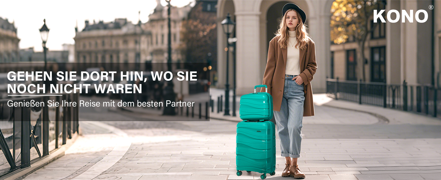KONO Чемодан середнього розміру 65см з поліпропілену з TSA замком, 65x46x26.5см (Зелений)