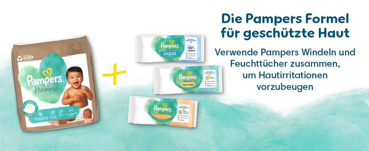 Дитячі вологі серветки Pampers Harmonie Protect & Care, гіпоалергенні, без ароматизатора, 792 шт (18 упаковок по 44 шт)