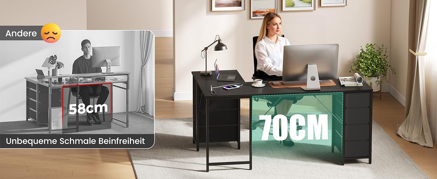 Кутовий письмовий стіл YOUDENOVA 150x100 см з шухлядами, розеткою та USB-зарядом, чорний