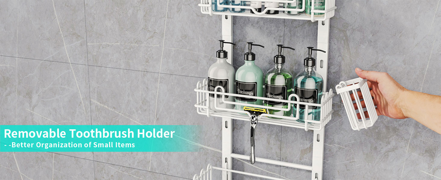 Настінна поличка для душу HapiRm з 22 гачками та 2 тримачами для зубних щіток - 4 яруси, білий