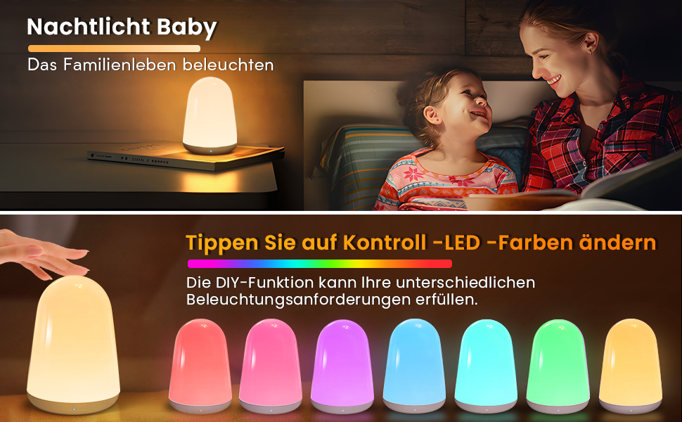 Шини Touch Dimmable LED нічник, 256 RGB, USB, таймер, бездротовий для дитячої кімнати