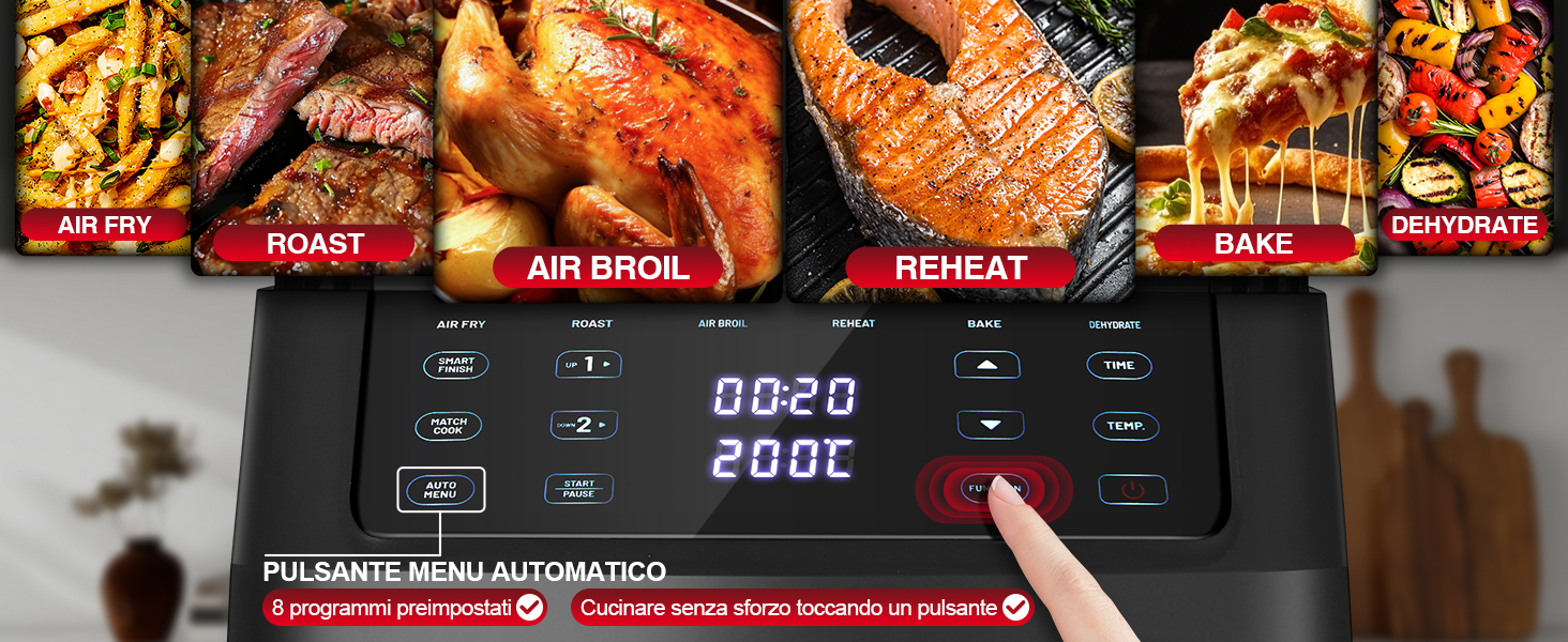 Аерофритюрниця TopStrong з двома камерами 11л, 2500W, вертикальна мультипіч з вікном, 6 функцій, чорна