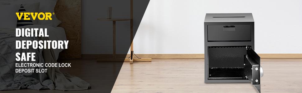 Безпека VEVOR з прорізом для документів, захист від злодіїв, сейф з вуглецевої сталі, вогнестійкий, 2 ключі, 2 коди, цифровий LCD сейф для документів та зброї