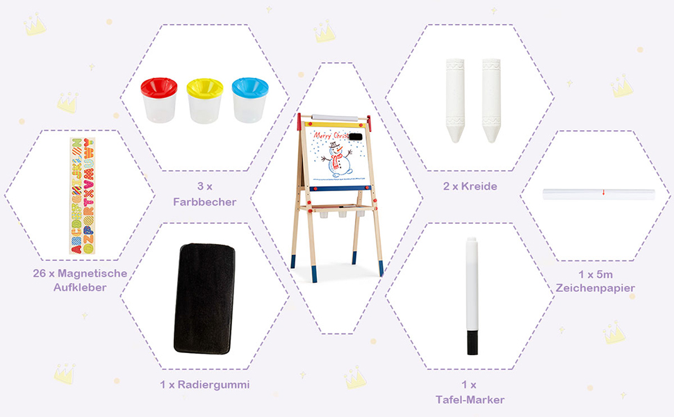 Дитяча мольберт-стіл 3 в 1 COSTWAY: двосторонній, дошка для маркерів та крейди, папір, регульована висота, з аксесуарами