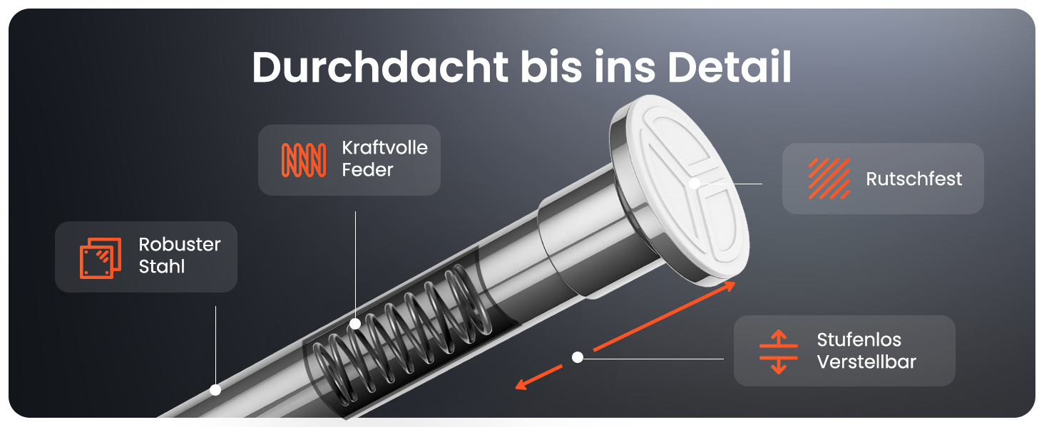 Штанга для душу без свердління 160-210 см, срібна, Ø 25 мм, телескопічна, з кріпленнями. Підходить для ванної, душової кабіни та перегородки. Нержавіюча сталь.