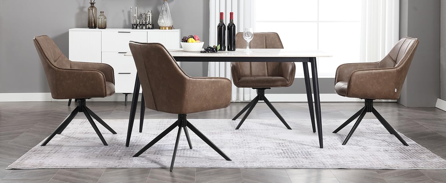 Крісла для їдальні WOLTU, набір 2 шт., поворотні, для кухні, вітальні, оббивка з жаккарду та корду, з металевими ніжками, світло-коричневі, штучна шкіра