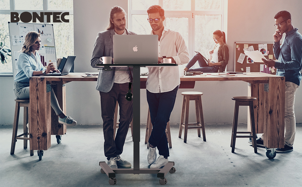 BONTEC Регульований стіл-трансформер, мобільний підйомний стіл, стіл для стоячи/сидячи, стіл над ліжком, чорний, 65x45 см, до 15 кг