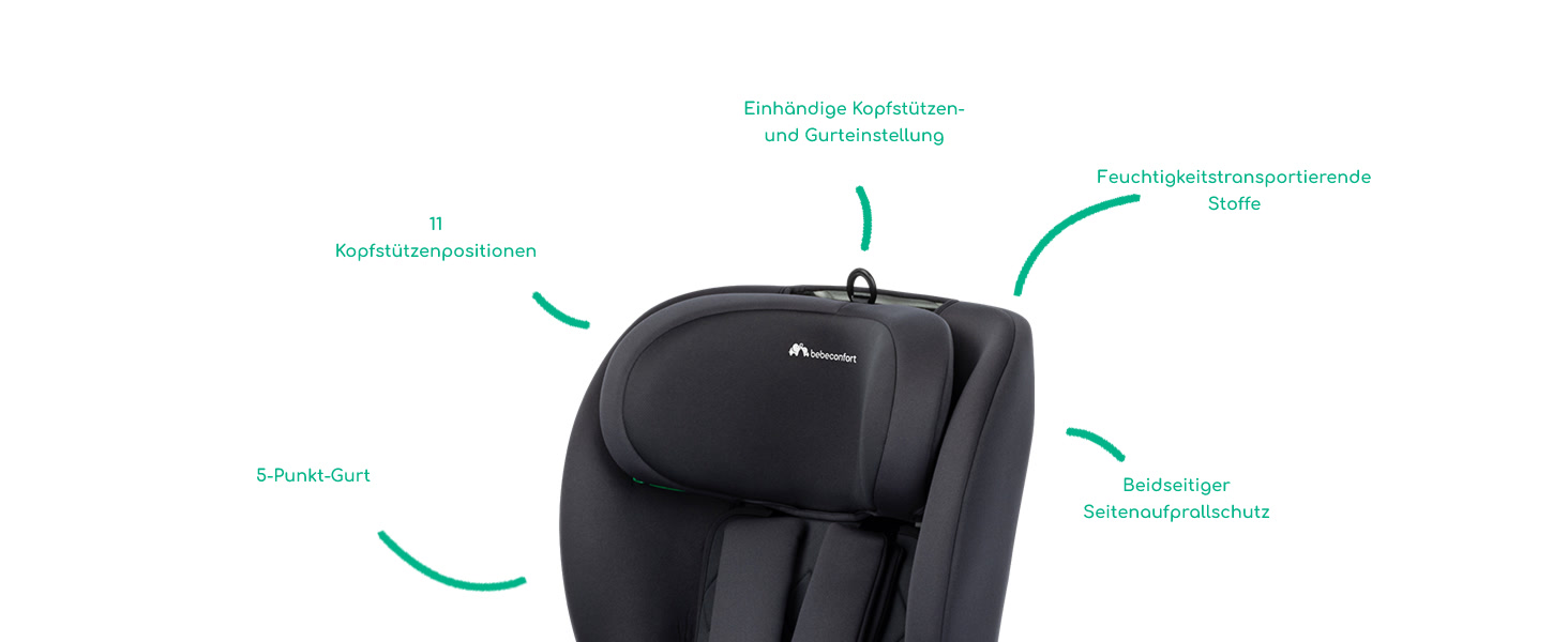 Автокрісло Bebeconfort Ever i-Safe 9-36 кг, 15 міс. - 12 років, 76-150 см, R129, захист від бокового удару, 11 положень підголівника, інтегровані підлокітники, Full Black