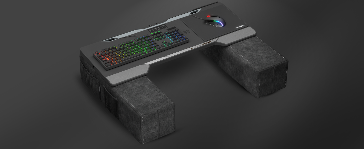 Couchmaster CYCON³ Black HORIZONLIGHT – стіл для ноутбука для геймінгу, чорний, з USB-хабом