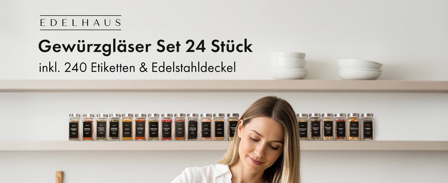 Набір кутових банок для спецій з нержавіючою кришкою (24 x 120 мл) з дозатором та 240 чорними етикетками - високоякісні контейнери для спецій, органайзер для спецій [10,7 см x 4,5 см]