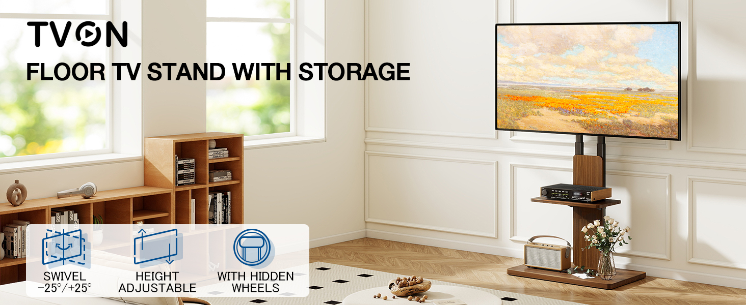 Підставка для телевізора TVON: мобільна, з регулюванням висоти, для 32-70 дюймів, до 45 кг, VESA 400x400 мм