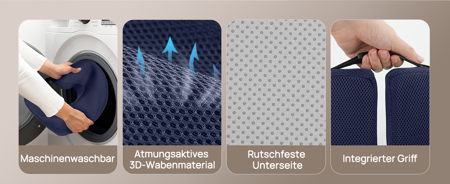 Ортопедична подушка-кільце Feagar: ергономічний підкладник для копчика при геморої та ішіазі, регульований сидіючий круг для офісного стільця, авто та візка (Темно-синій, 60-100 кг)