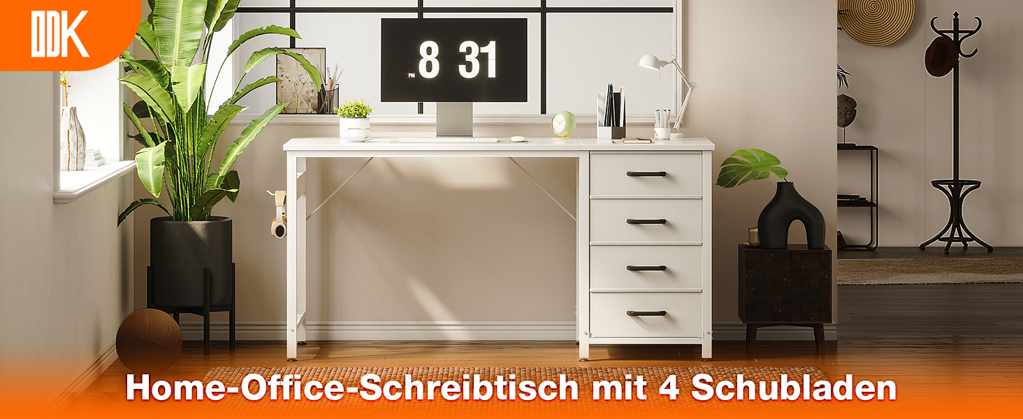 Комп'ютерний стіл ODK з 4 шухлядами 120x48x75.7 см, білий, з тримачем для навушників
