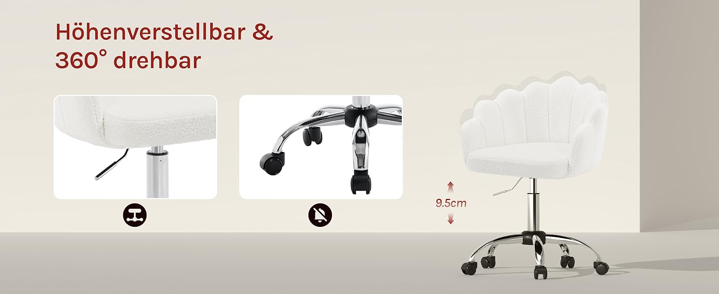 Крісло WOLTU для офісу та дому з м'якою спинкою у вигляді пелюстки, обертове, з регулюванням висоти, рожеве, з тканини кашемір